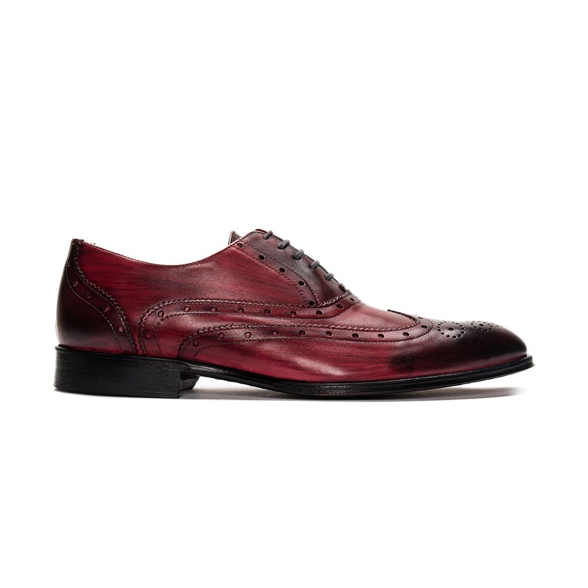 Burgundy Oxford Burnished Medallion Toe Wing Tip Formal Business Leather Shoes
