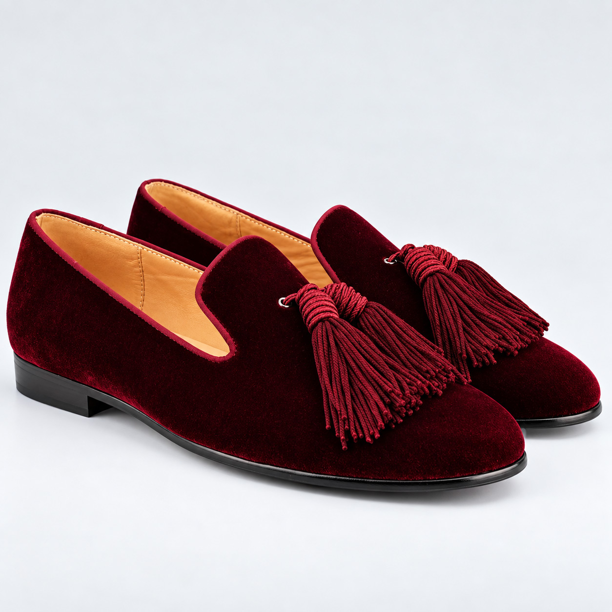 Burgundy Suede Genuine Leather Tassel Loafer Slippers Handmade Fashion Shoes
