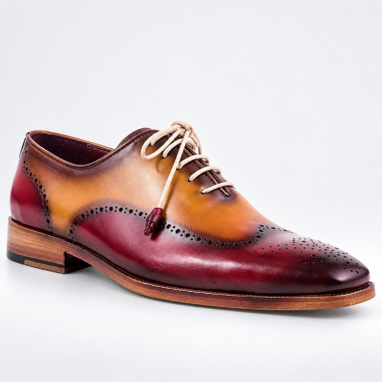 Burgundy Tan Real Leather Burnished Brogue