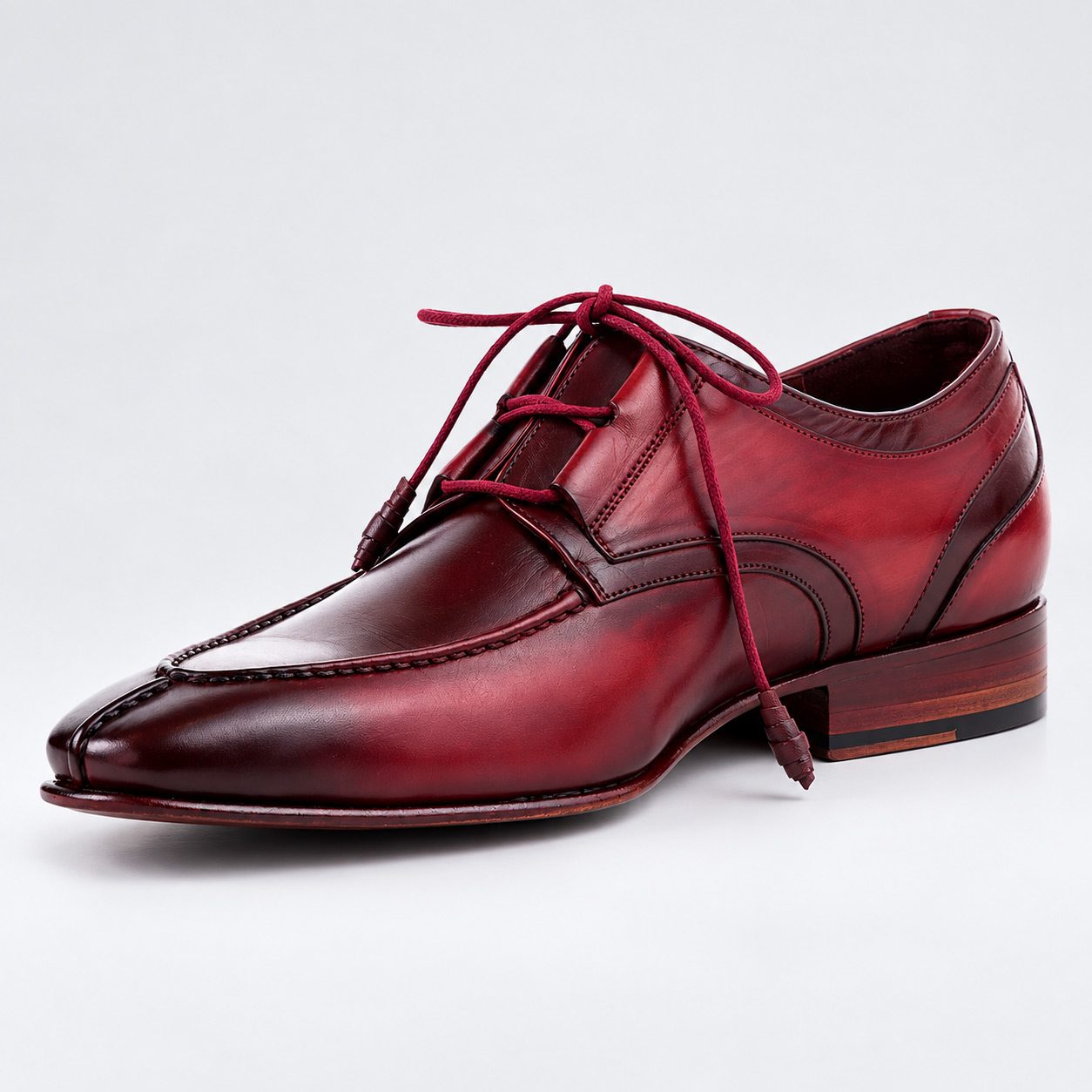 Burgundy Vintage Leather Apron Split Toe Burnished Handmade Fashion Laceup Shoes