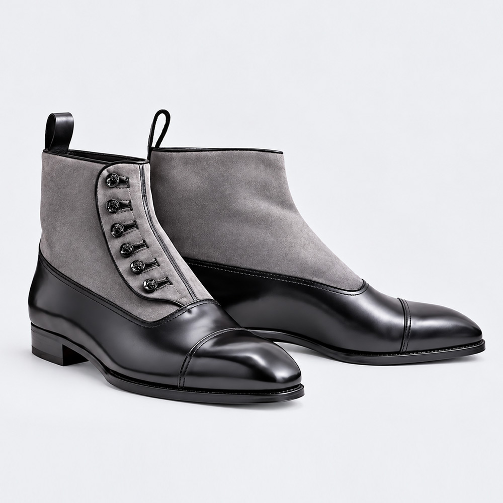 Button Top Leather Ankle Boots CMB-16