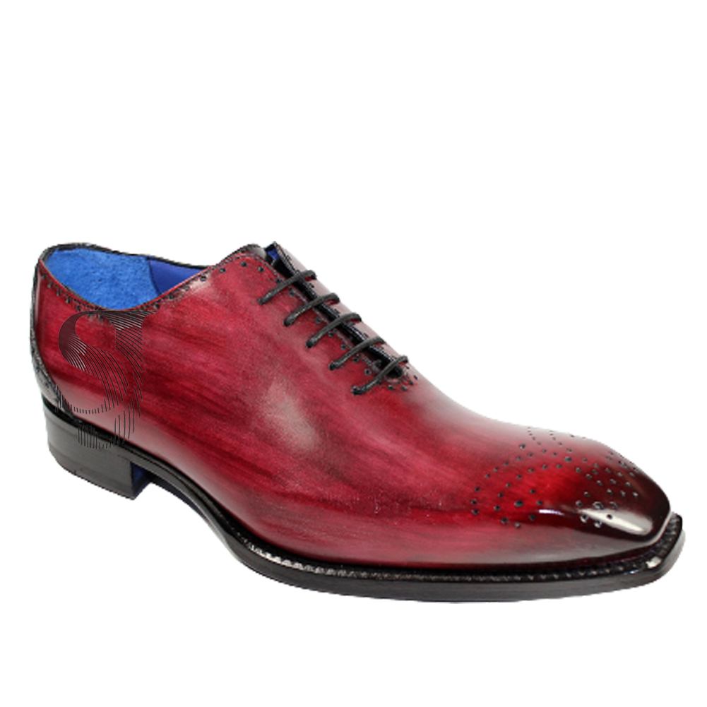 Burgundy Oxford Burnished Brogue Toe Vintage Leather Handmade Laceup Men's Shoes