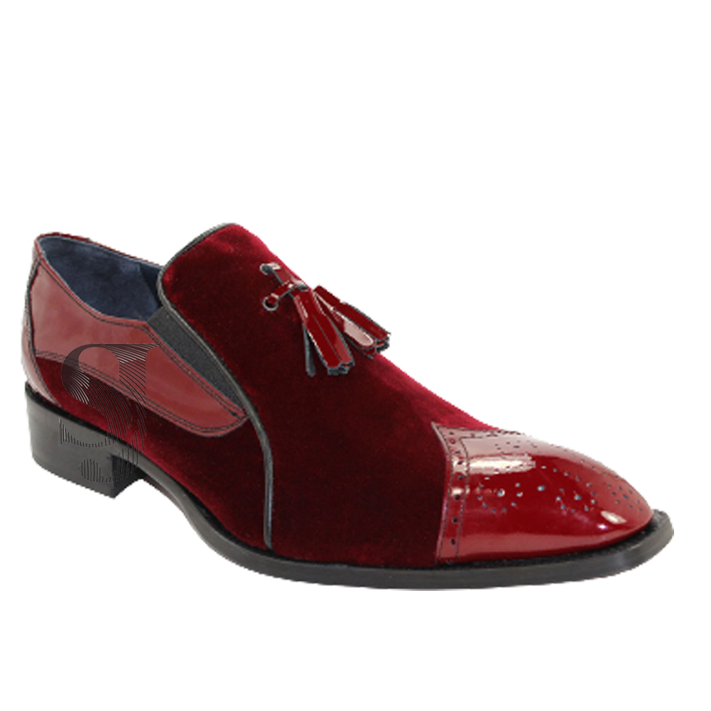 Burgundy Red Velvet Loafer Slip On Tassels Patent Real Leather Brogue Toe Shoes