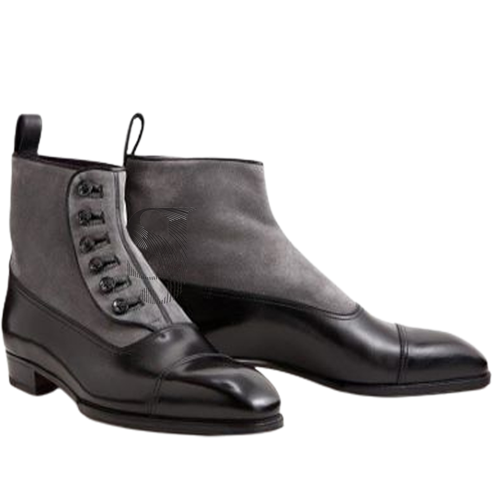 Button Top Leather Ankle Boots CMB-16